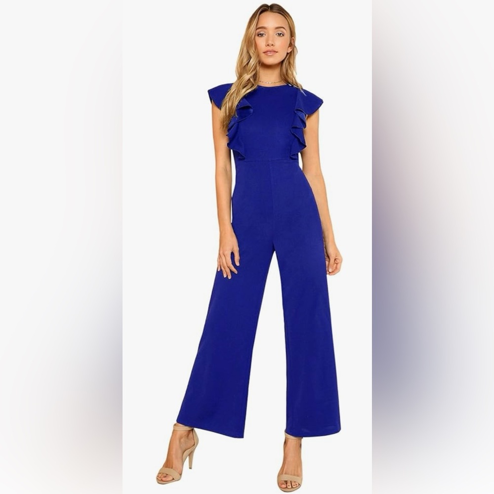 Elegant Blue Ruffle Jumpsuit